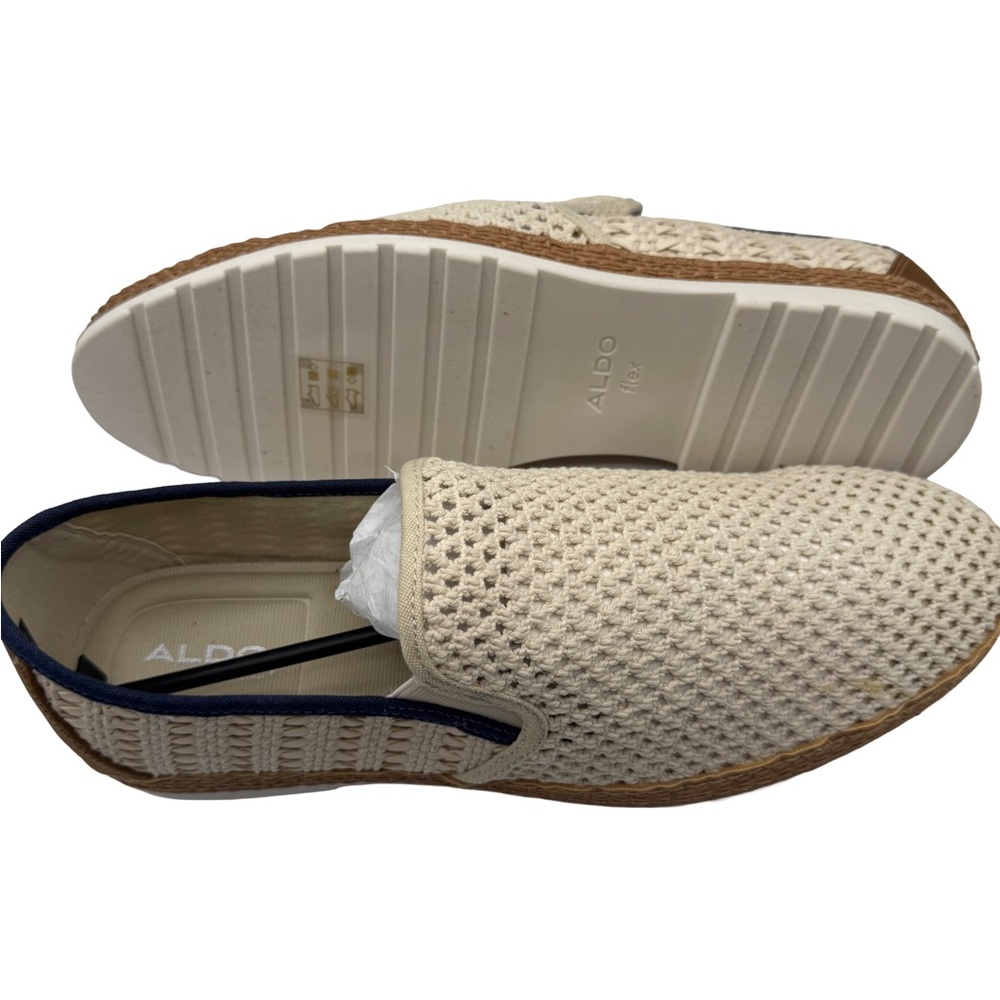 NEW Aldo Kianou Woven breathable espadrilles, Beige with Navy Blue trim Size 11
